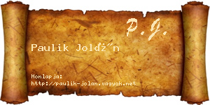 Paulik Jolán névjegykártya